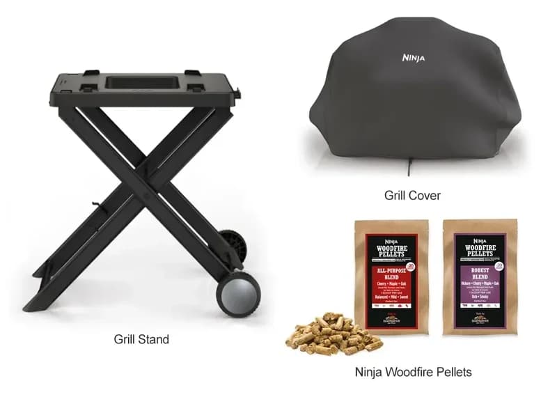 Ninja Woodfire Grill Stand, weather-proof Grill Cover and two blends of Woodfire Pellets